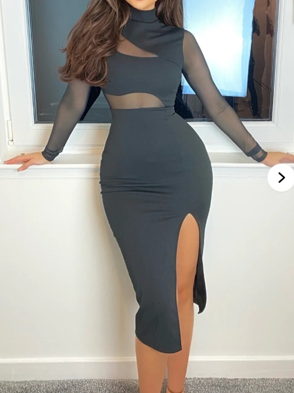Fashion Nova Black Mesh Cutout Bodycon Midi Dress